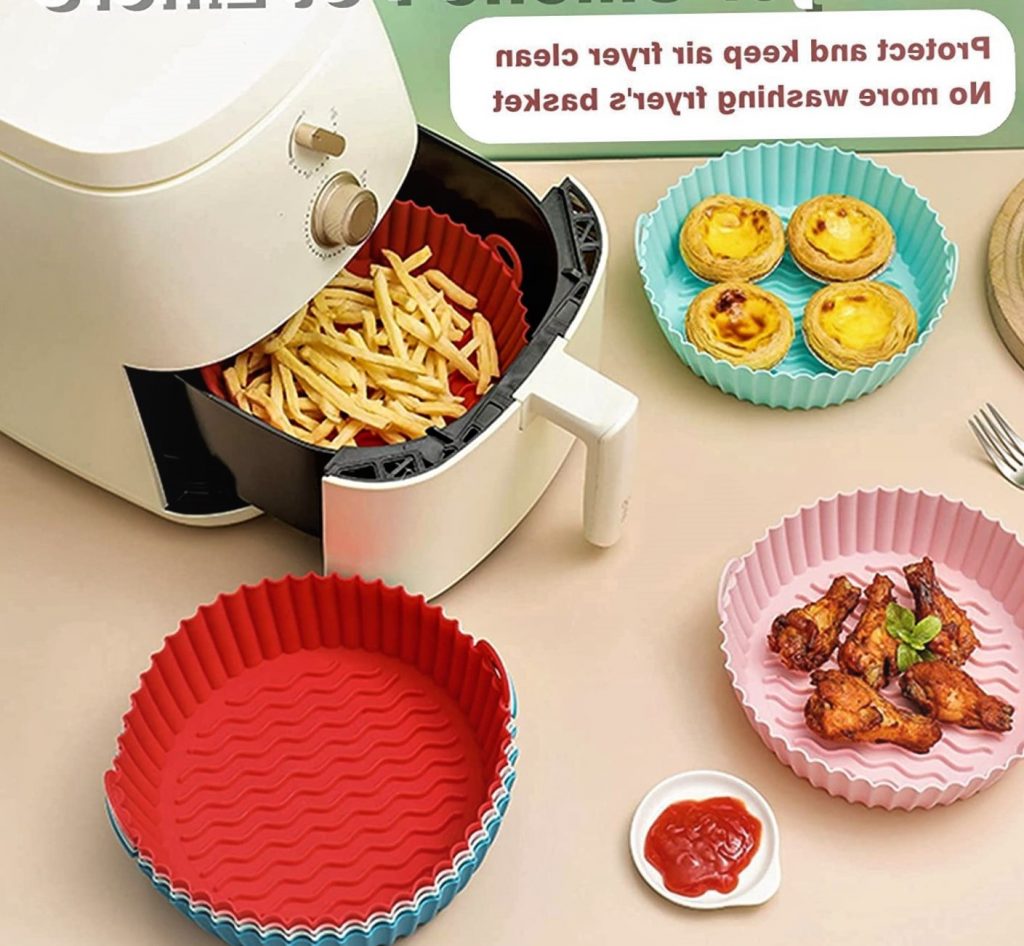 LIBPOOK Air Fryer Silicone Pan,air Fryer Liners Cake Baking Pan,Air Fryer Silicone Liners Basket, Reusable Air Fryer Oven Accessories